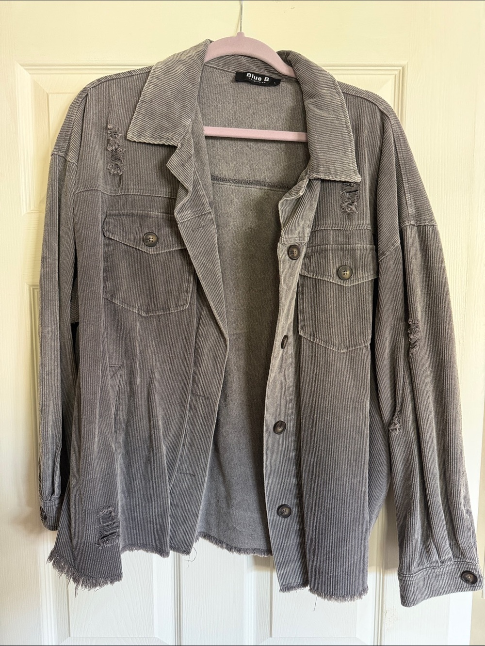 Blue B Distressed Grey Corduroy Jacket